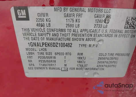 2013 Chevrolet Equinox 2Lt from USA, damaged, VIN 1GNALPEK6DZ100482